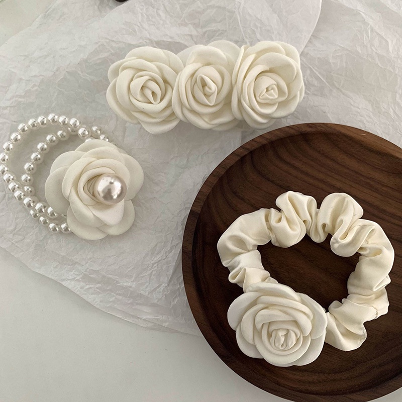 Kẹp Tóc Mái Dạng Ngắn Màu Kem Hoa Hồng Pháp Chất Lượng Cao Cho Nữ