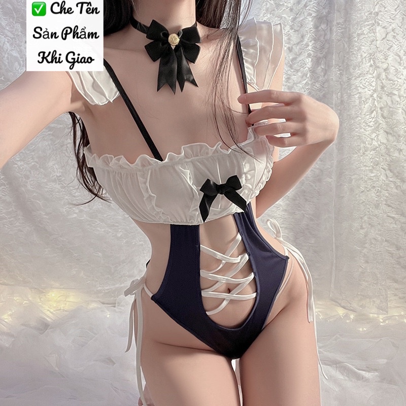 FM6919 Áo liền thân Đan Dây Điểm Nơ Dễ Thương - Hông Buộc Lả Lơi Quyến Rũ • Jumsuit Mặc Nhà Gợi Cảm Đê Mê