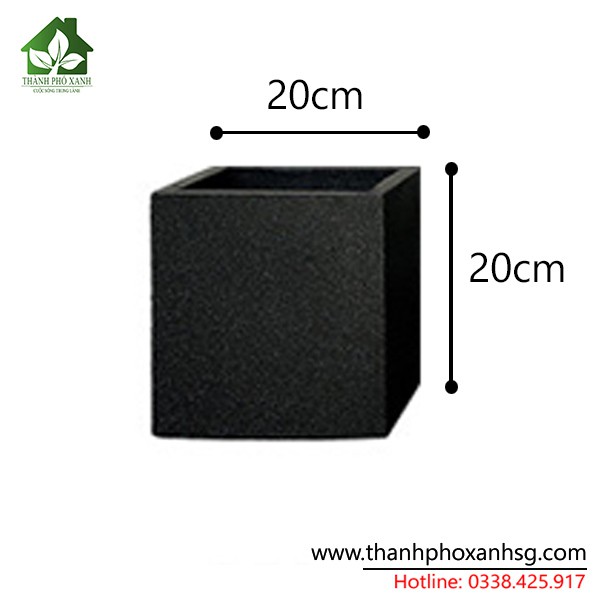 Chậu đá mài vuông 20cm đen