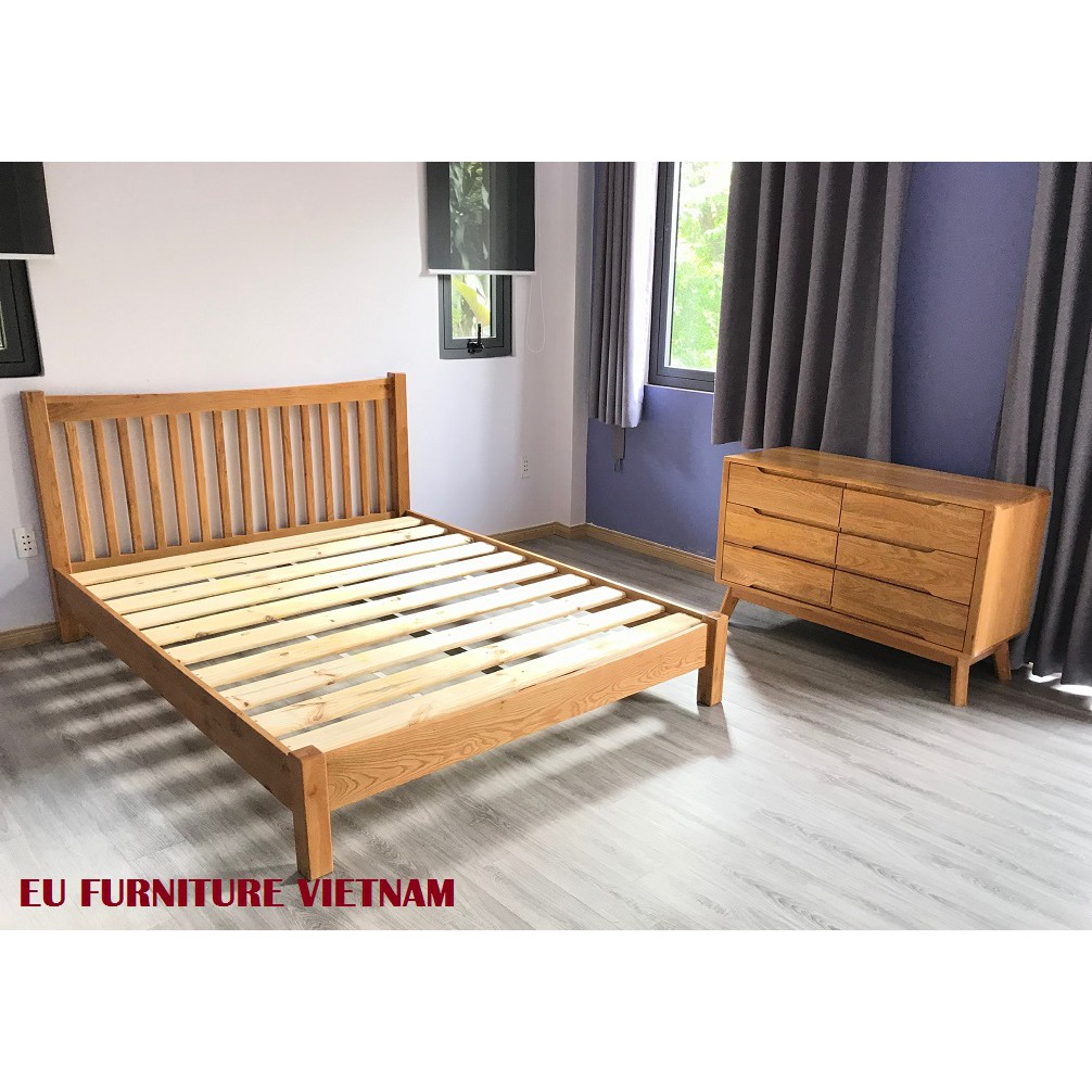 Giường nan dọc gỗ sồi Mỹ 1m6x2m
