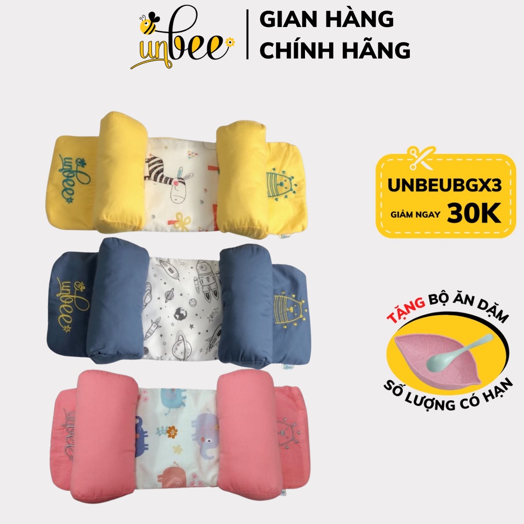 Gối Chặn Định Hình Đầu Unbee Cho Bé Sơ Sinh, Chống Méo Đầu, Bẹp Đầu, Chất Vải Thô Hoa Êm Ái Kèm Bông Bên Trong - GC001