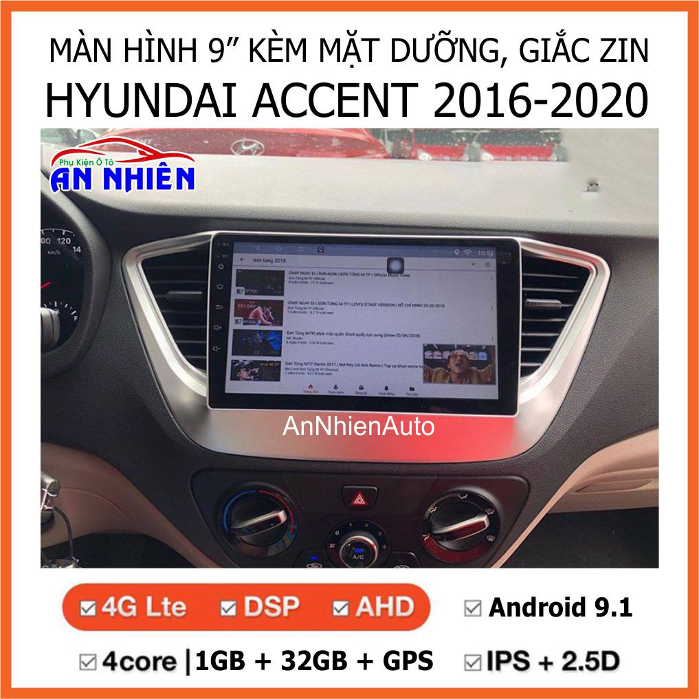 Màn Hình Android 9 inch Cho ACCENT/ VERNA 2016-2020 - Đầu DVD Chạy Android Kèm Mặt Dưỡng Giắc Zin Hyundai Accent/Verna