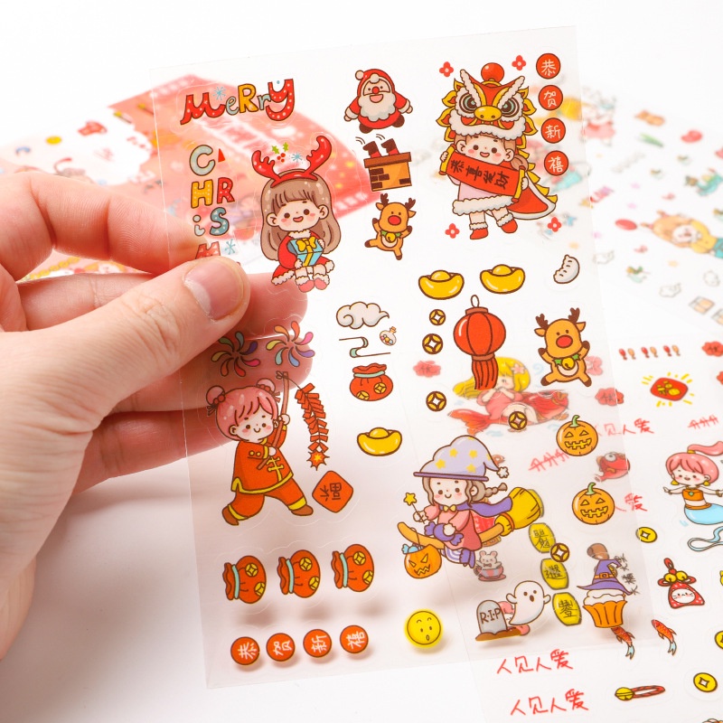 Set 4 tấm sticker nhãn dán chống nước nhựa PVC dễ thương hình cô gái, hình dán điện thoại cute