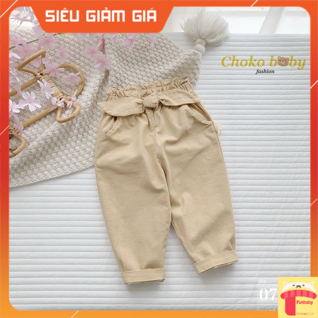 Quần kaki trẻ em bé gái 1-6 tuổi buộc nơ cạp chun, Quần thu đông cho bé dáng thể thao dày dặn