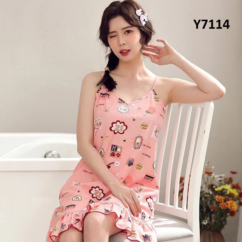 Y718619 - Đầm mặc nhà hai dây nữ hàng nhập - giá 140k