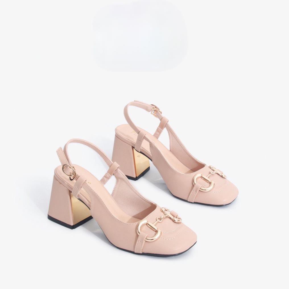 Giày Cao Gót 7cm Mũi Vuông Gắn Khóa