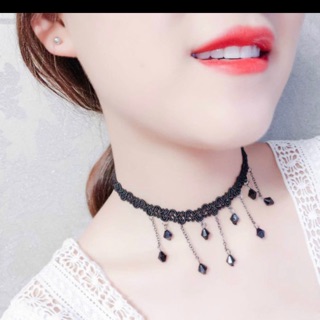 Vòng Cổ Chocker Tua Rua Đá Đen - Chocker Cổ