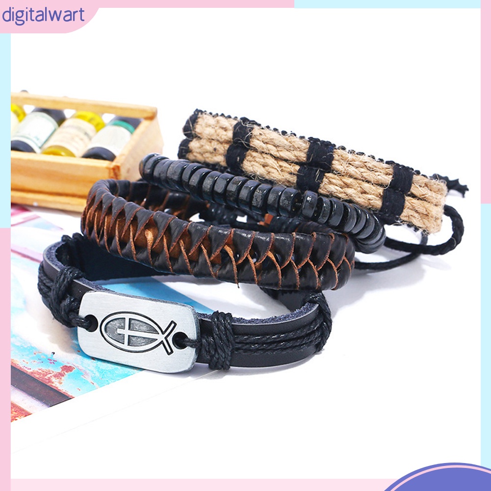 Bộ 4 vòng tay giả da nhiều lớp sành điệu cho nam