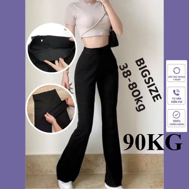 Quần ống loe legging Ngọc Trinh bigsize 90KG, lưng cạp cao gen bụng chất cotton siêu co dãn 4 chiều tôn dáng chân dài