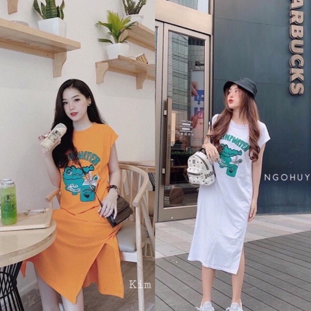 Váy suông cánh dơi cá sấu dáng dài form rộng chất thun cotton