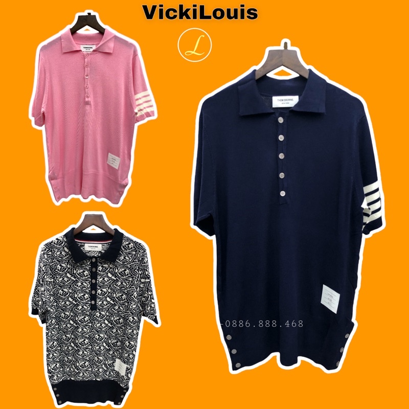 ⚜️[𝐍𝐡𝐚𝐧𝐡 𝐓𝐡𝐢̀ 𝐂𝐨̀𝐧] Áo Len Dệt Kim Nữ THOM BROWN.E MEDIUM FINE MERINO WOOL 4-BAR SHORT SLEEVE POLO cao cấp