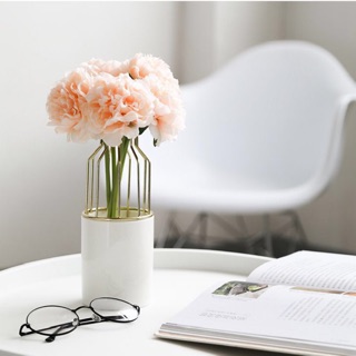 Lọ hoa trắng sứ viền kim loại mạ vàng (nhiều kích cỡ) 🌷