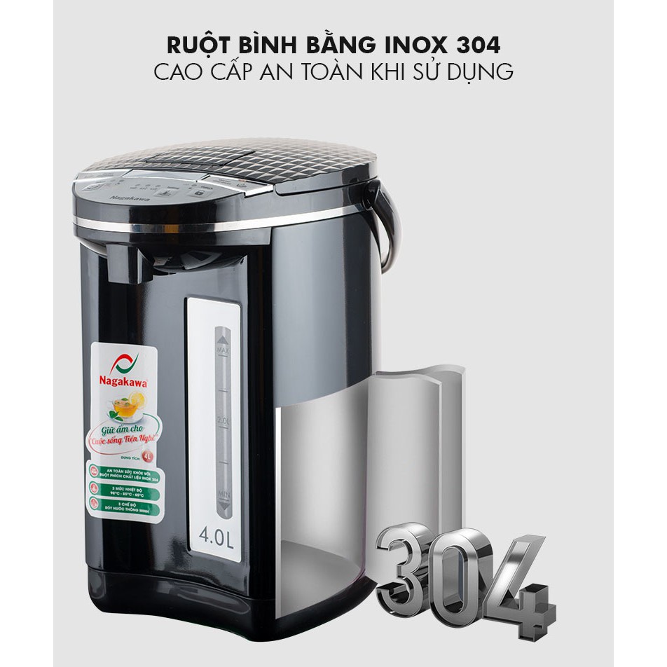 COMBO Nồi chiên không dầu cao cấp NAG3303 (9L) và bình thủy điện inox 304 NAG0404 Nagakawa