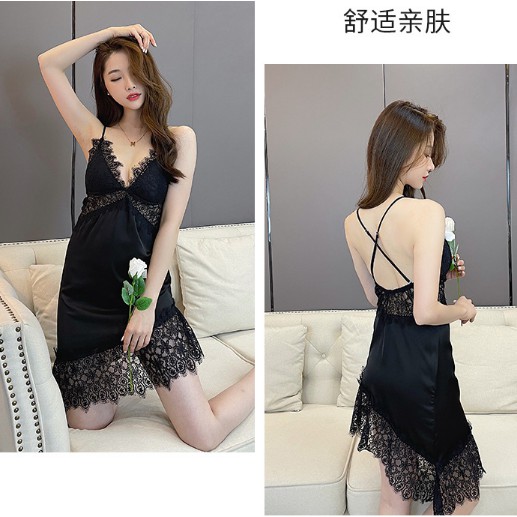 (Có size) Váy ngủ lụa hai dây phối ren VẢI RẤT ĐẸP CAO CẤP Quảng Châu Gorgeous 001