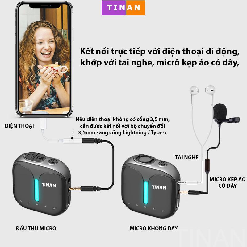 Micro Thu Âm Không Dây M18 TINAN, Chuyên Dùng Quay Vlog, Livestream Nền Tảng Kép, Dùng Cho iPhone, Android, Máy Tính