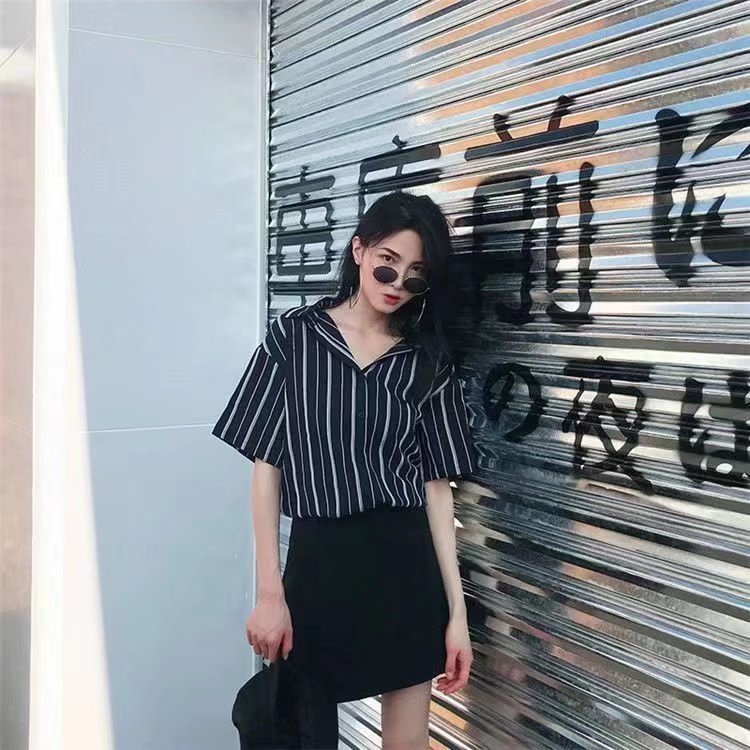 Áo Sơ Mi chiffon Họa Tiết Kẻ Sọc Phong Cách retro Hong Kong Thời Trang Xuân Hè Mới Cho Nữ