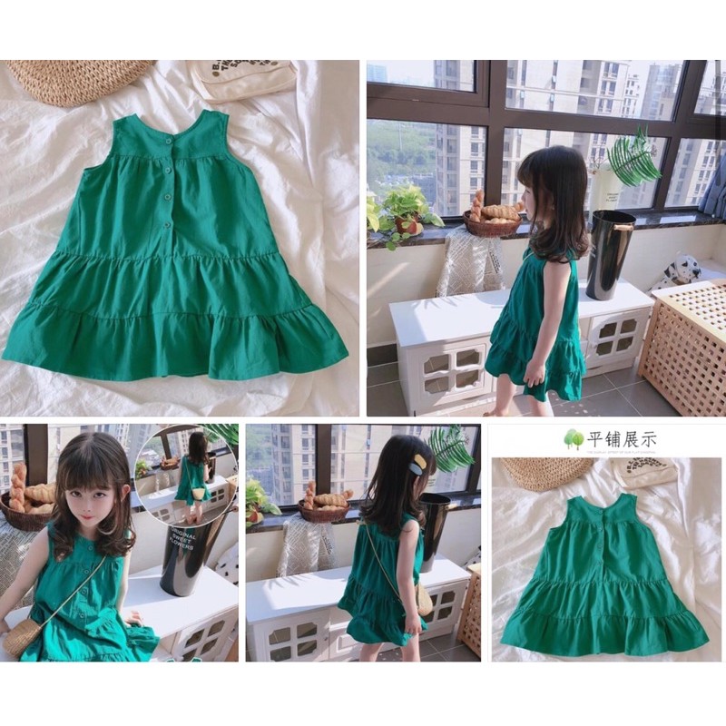 Váy thô ba lỗ hè xanh mát cho bé