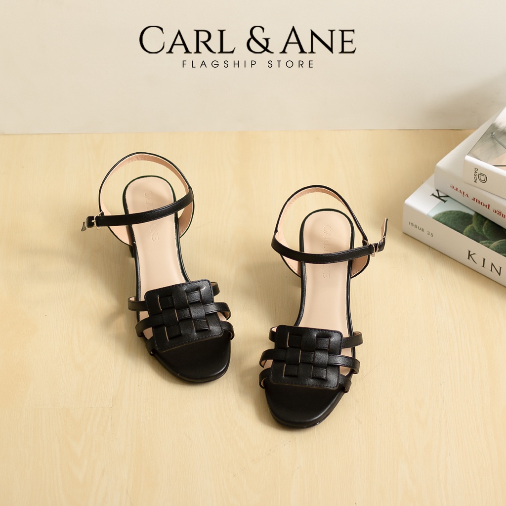 Carl & Ane - Giày sandal cao gót mũi hở phối quai đan cao 5cm màu bò_ CS013