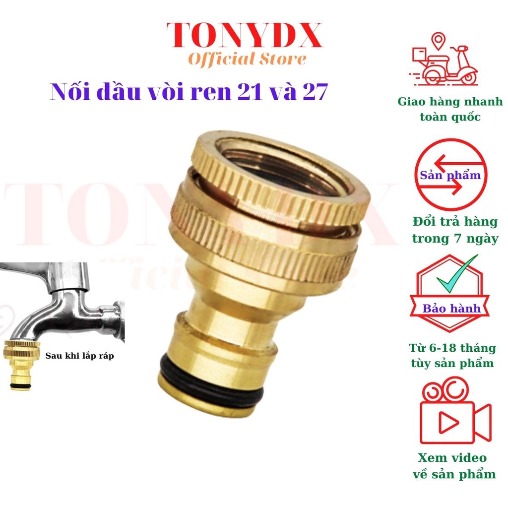 Cút nối nhanh đầu vòi cấp nước cho hệ thống tưới, vòi phun, dây ống dẫn phi 16, ren trong 21, 27 Tonydx store
