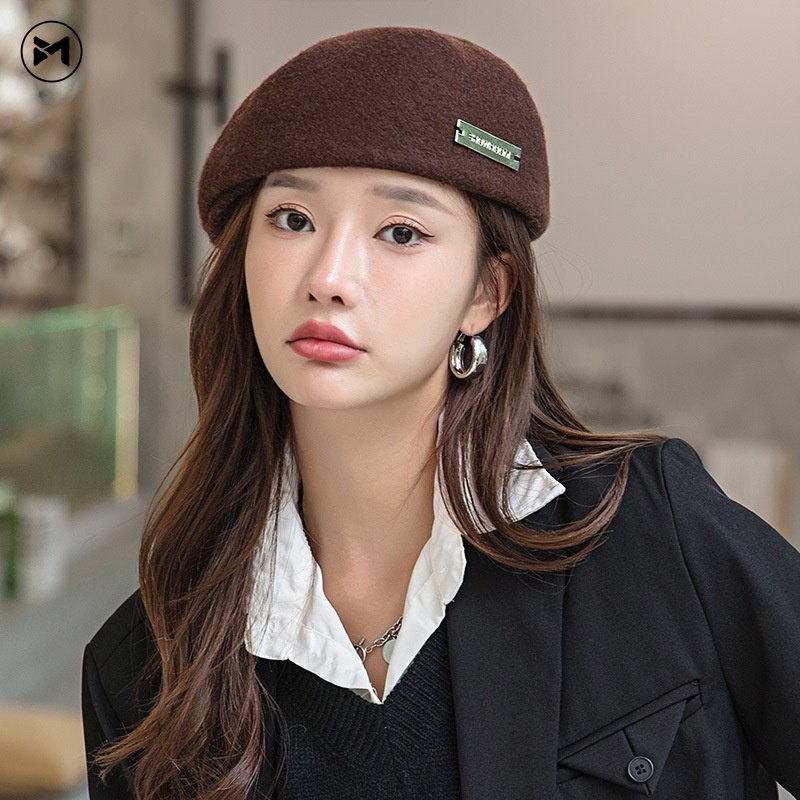 Mũ Beret Len Phong Cách Vintage Anh Quốc Thời Trang Thu Đông Cho Nữ