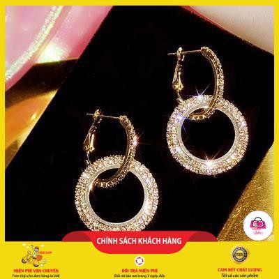 Khuyên tai hợp kim dạng tròn có phối đá đầy cá tính