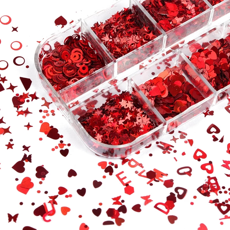 [Hàng mới về] Hộp sequin đính móng trang trí nghệ thuật 3D chia 12 ô xinh xắn thời trang