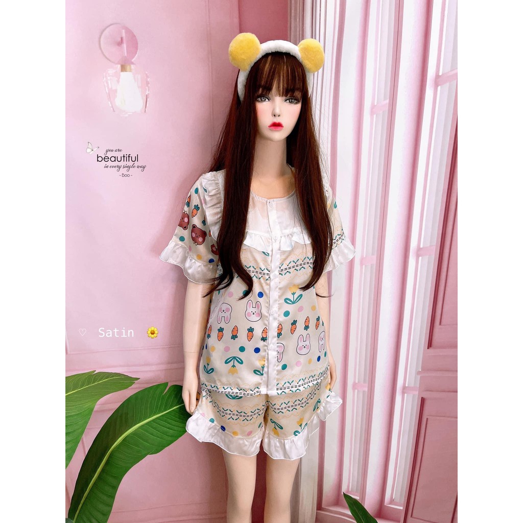 Bộ ngủ lụa nữ pijama  đồ bộ mặc nhà cute chất satin cao cấp mềm mịn mát, đùi bèo tiểu thư siêu xinh -DB008 LANA QUEEN