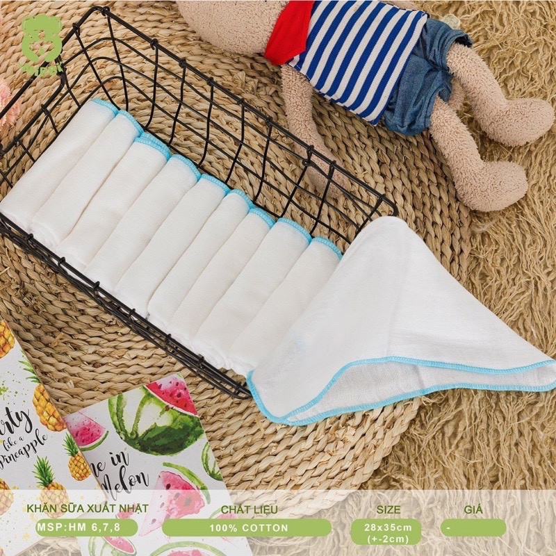 Mipbi- Khăn Sữa/Khăn Xô Xuất Nhật 100% Cotton Tự Nhiên (Set 10 chiếc)