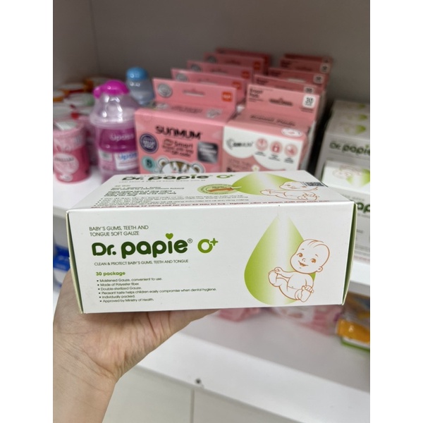 Gạc vệ sinh răng miệng an toàn kháng khuẩn cho bé Dr Papie hộp 30 gói Beehouse