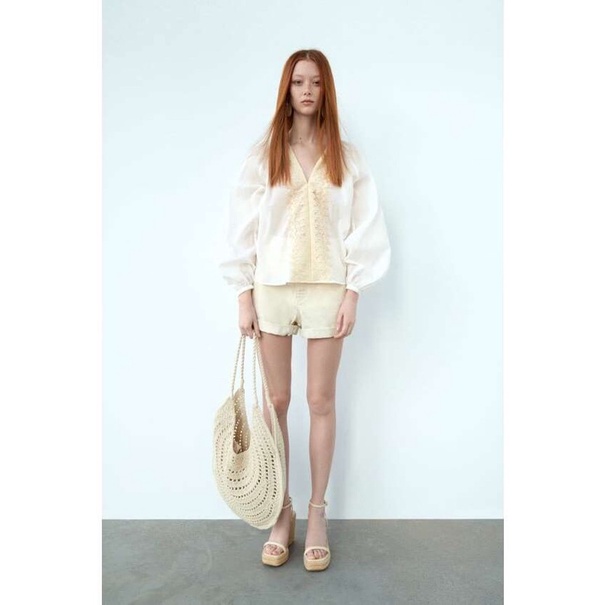 Áo trắng mix ren ZARA AUTH new tag XS