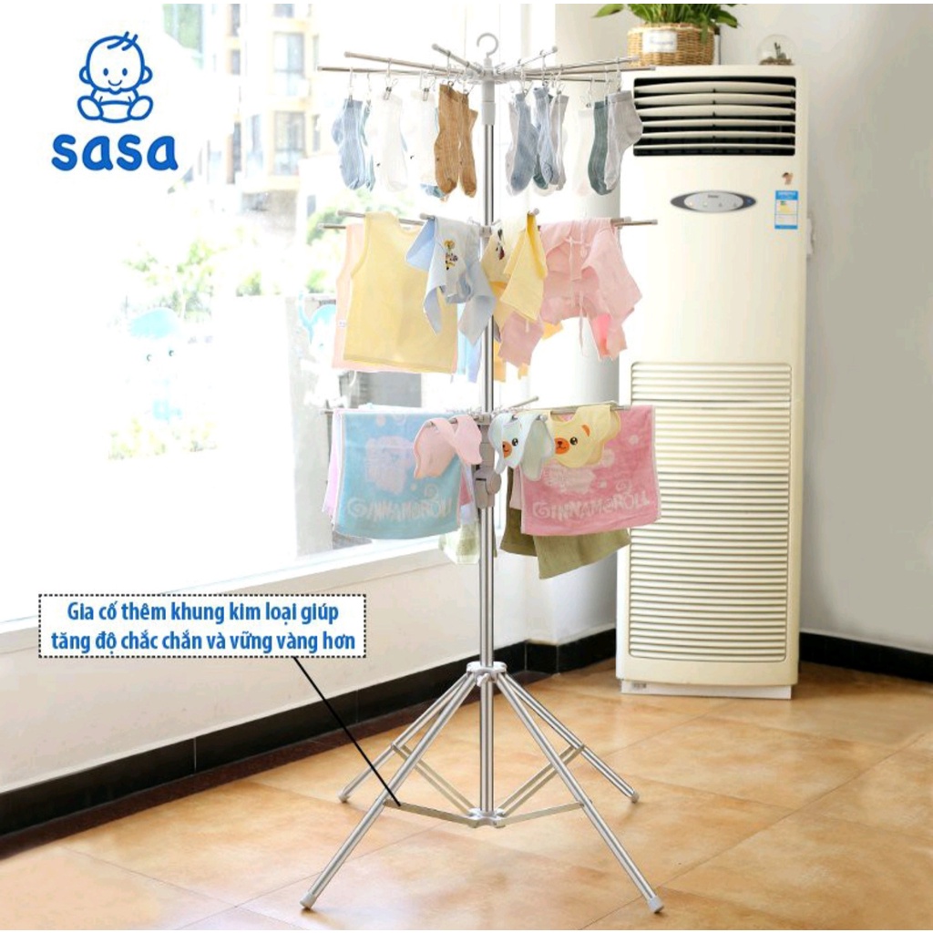 Sasa. Cây phơi đồ thông minh inox 3 tầng cao cấp Sasa ( 60 kẹp)