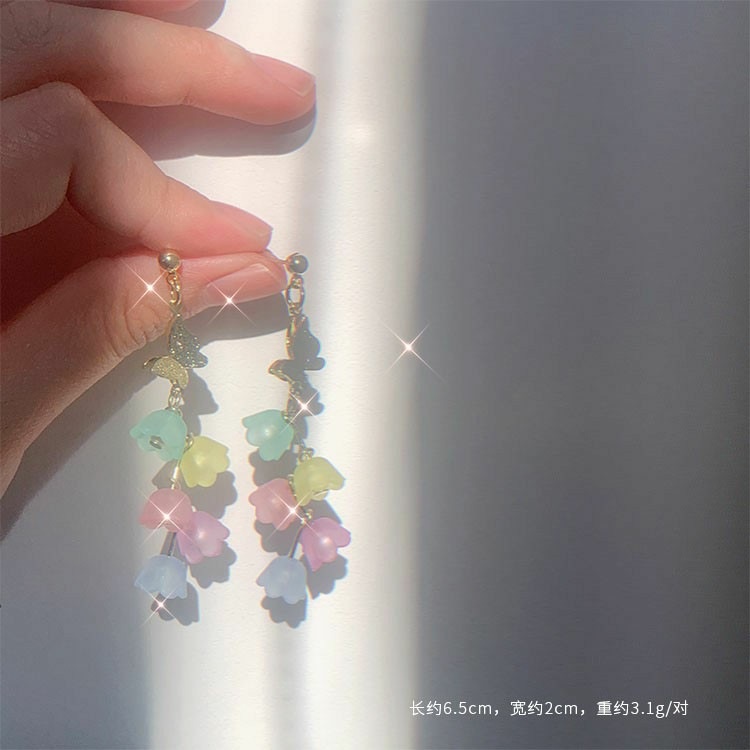 Hoa Tai Kim Bạc Hình Hoa Trà Màu Đục Đục Nhiều Màu Sắc Phong Cách Dreamy Girl