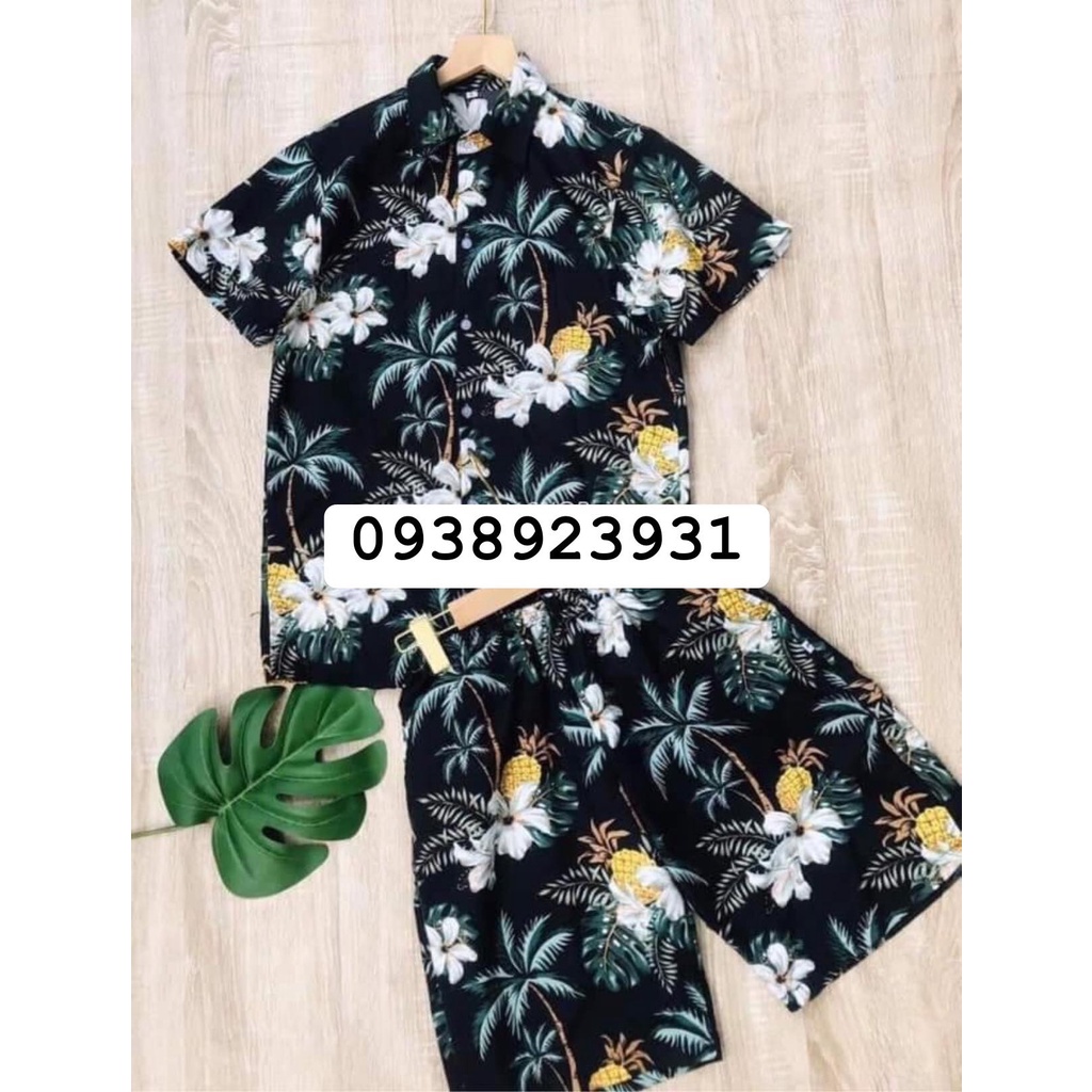 (HÀNG ĐẸP- KATE THÁI) 45kg-100kg Set Đồ Bộ Hawaii Thơm Dừa Đen Mùa Hè