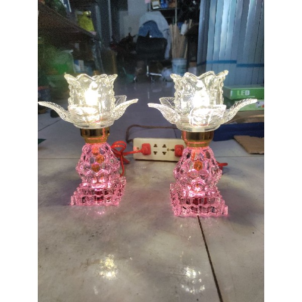 1 cặp Đèn bàn thờ pha lê đổi màu cao 20cm,đèn bàn thờ phật,gia tiên
