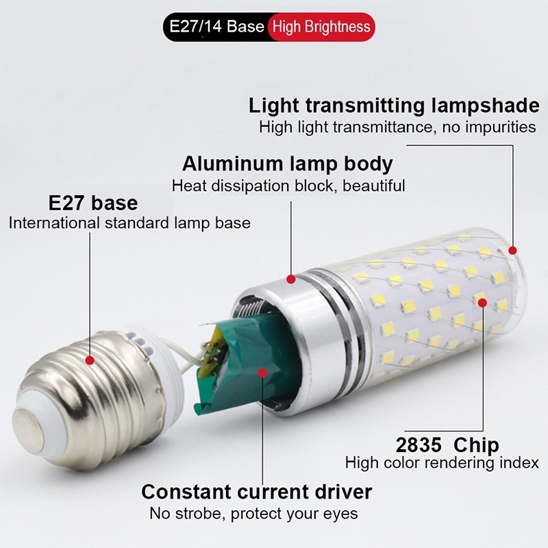 Bóng Đèn LED E14 E27 Hình Trái Bắp 3 Màu Tiết Kiệm Năng Lượng