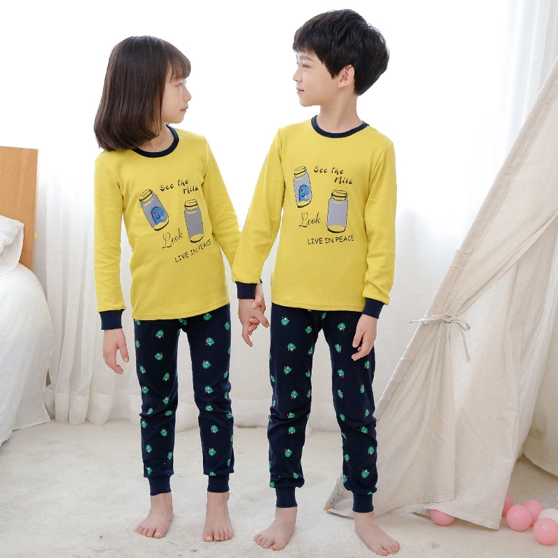 Set đồ ngủ 2 món gồm áo tay dài và quần dài in nhiều họa tiết đáng yêu cho trẻ em ksich thước 100-150cm