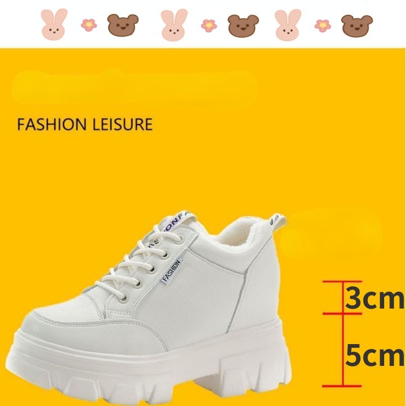 Giày Da Trắng Đế Dày Nâng Chiều Cao Thoáng Khí Thời Trang 2022 Cho Nữ