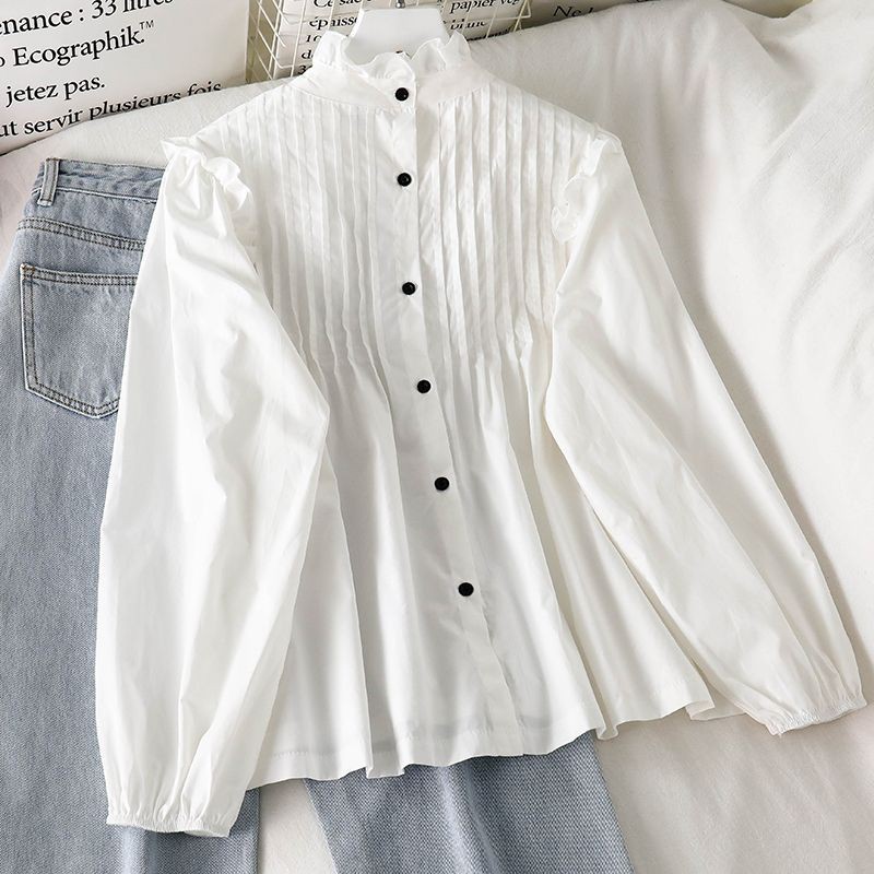 áo babydoll xếp li ngực cúc lưng ulzzang áo kiểu nữ