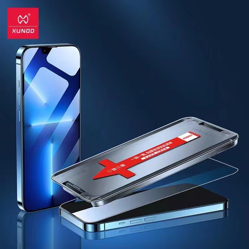 Kính cường lực chống bụi màng loa kèm khung dán tại nhà - Chính hãng Xundd cho 13 Promax / 13 Pro /13 / 12 Promax