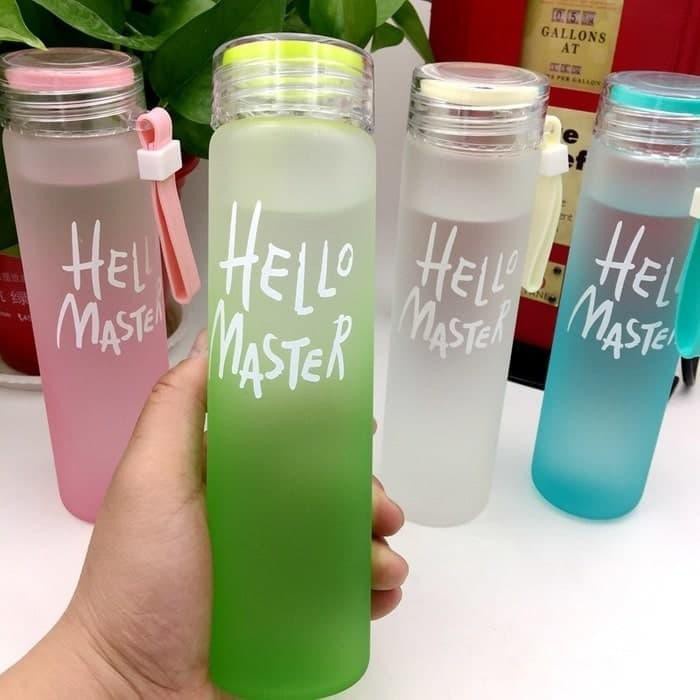 BÌNH THUỶ TINH ĐỰNG NƯỚC IN CHỮ HELLO MASTER có nhiều MÀU SẮC, THỦY TINH CAO CẤP CHỊU NHIỆT