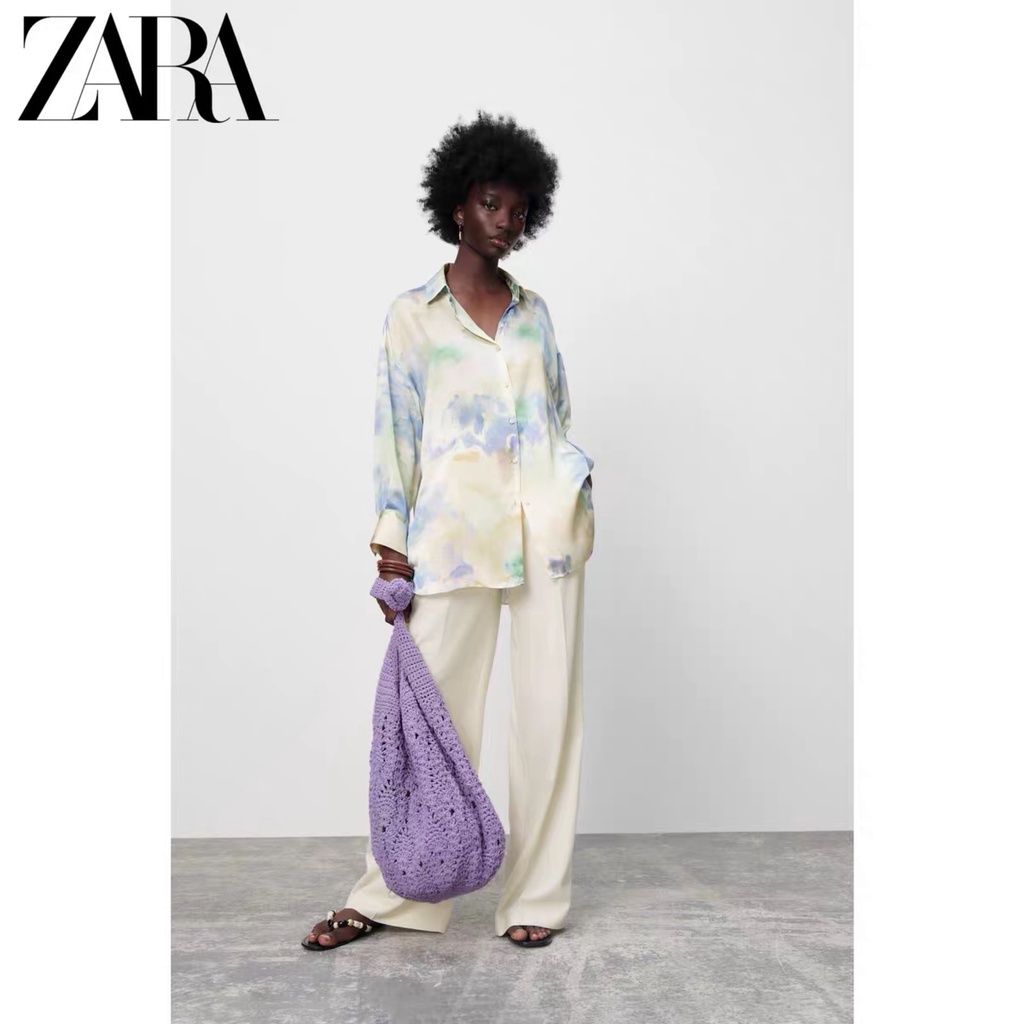 Zara Áo Sơ Mi Lụa satin Form Rộng Thời Trang Thanh Lịch Cho Nữ