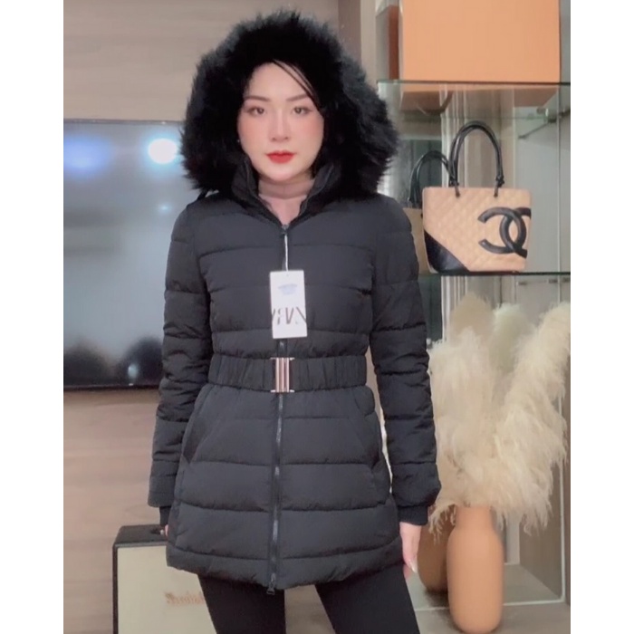 Áo phao parka nữ ZYM'S HOUSE lót lông nỉ mềm phối đai eo- K408