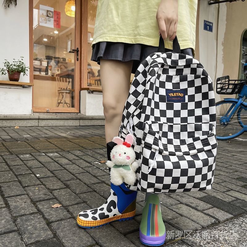 Korean style schoolbag female student large capacity ins Mori all-match checkerboard Plaid backpack high school junior high school student backpack XwMP