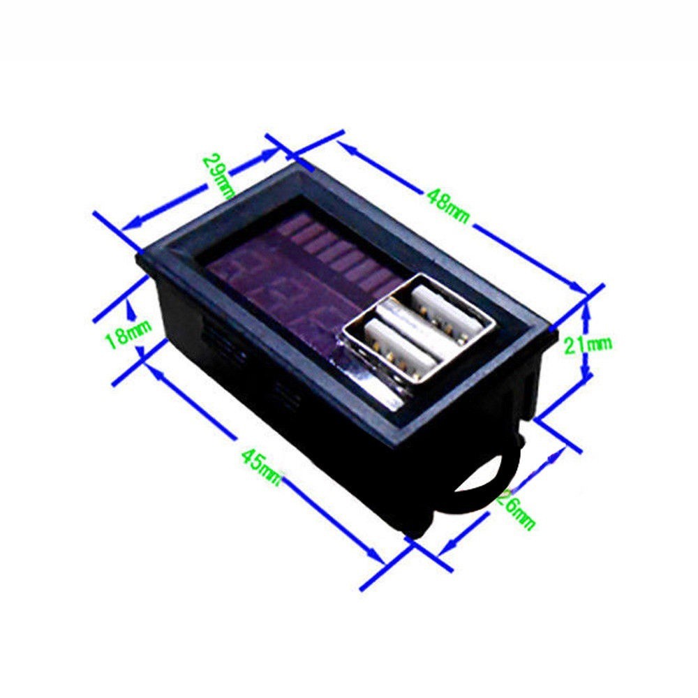 Đồng Hồ Đo Dung Lượng Pin 12v Hai Cổng Usb 5v / 2a Có Đèn Led Nhiều Màu