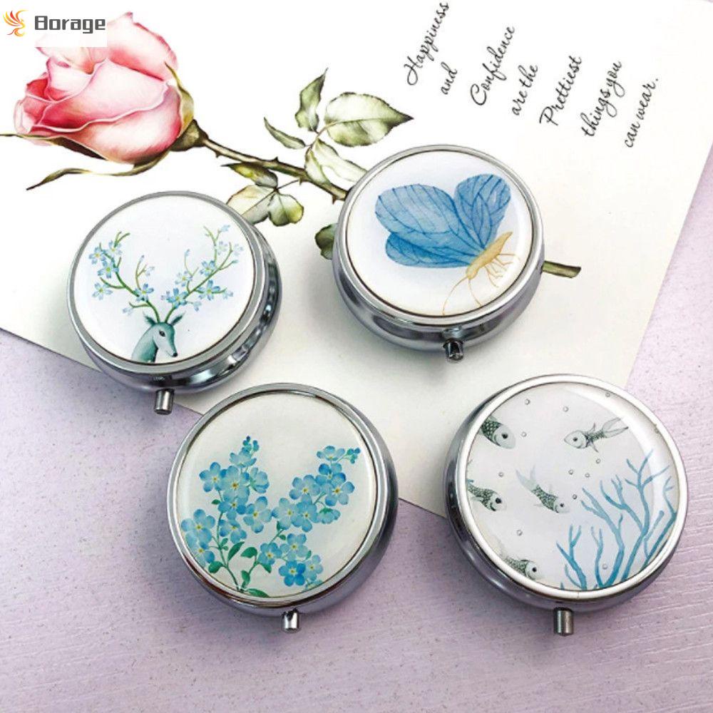 Hộp đựng thuốc/ mỹ phẩm ba ngăn bằng kim loại tiện dụng mang theo du lịch