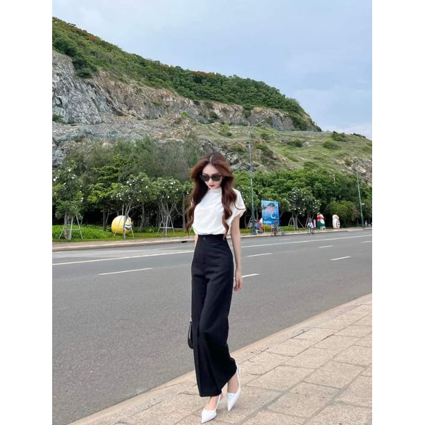 quần ống rộng [188]1 cúc dáng suông đứng vải tuyết mưa lưng cao cạp khóa không dãn 3 màu đen,nâu ,trắng[THUXINHSHOP]