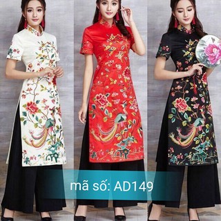 Có size 4XL Set Áo Dài Cách TÂN CỔ TRỤ HỌA TIẾT LONG PHỤNG KÈM QUẦN VOAL ỐNG RỘNG
