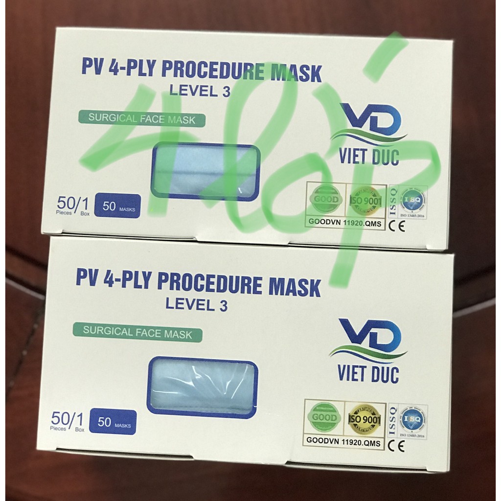 Khẩu trang y tế 4 lớp Việt Đức kháng khuẩn ( Hộp 50 cái)