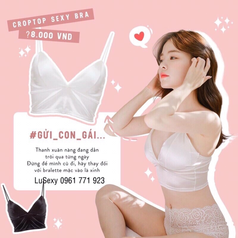 Áo bra croptop 2 dây mảnh bản to dây mix đồ cực xinh sexy, áo lót Bralette đệm mút mỏng crop màu đen trắng