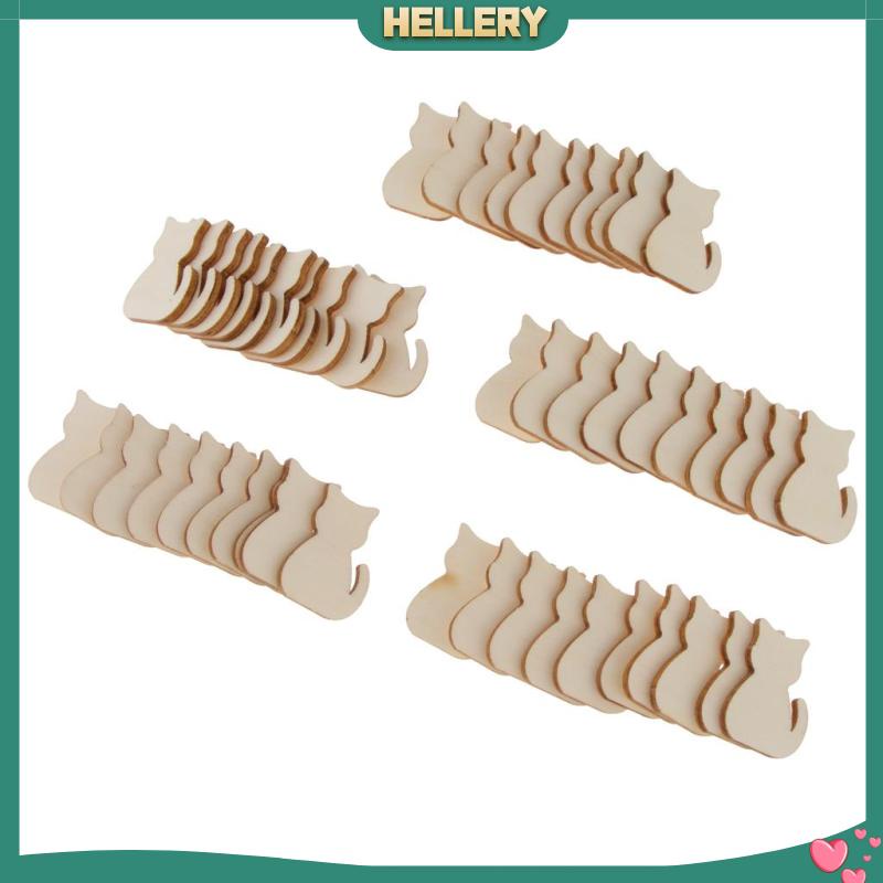 Set 50 Thẻ Gỗ 3x2.2x0.2cm Họa Tiết Mèo Chưa Sơn Trang Trí Đa Ứng Dụng